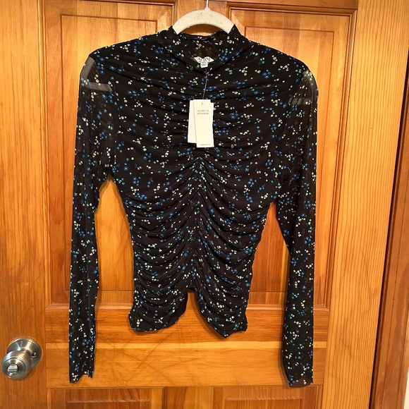 NWT AFRM Black Floral Mock Turtleneck Sheer Sleeves Top - Picture 1 of 1